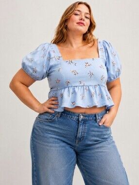Tinseltown | Fire Ditsy Floral Square Neck Babydoll Crop Top | Jrs XXL | NWT